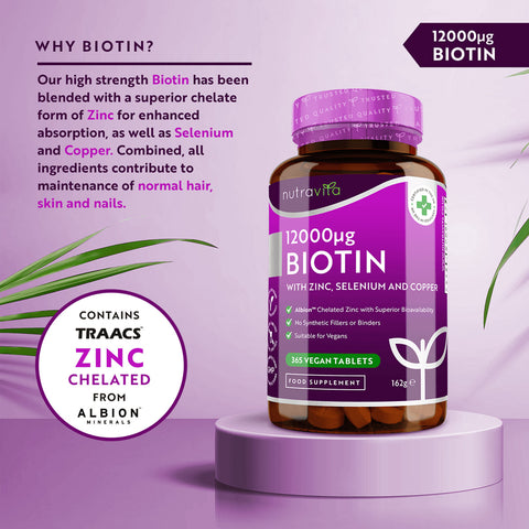 Nutravita - Biotin 12,000µg with Albion™ Zinc, Selenium & Copper    Fantastic Look Albania Tirana