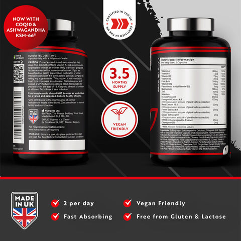 Nutravita - TESTOMAX 2.0 Supplements for Men 210 Vegan Capsules with Ashwagandha KS Fantastic Look Albania Tirana