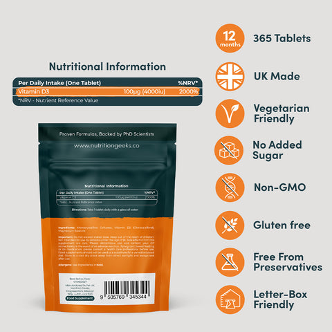 Nutrition Geeks - Vitamin D3 4000iu Max Strength Fantastic Look Albania Tirana